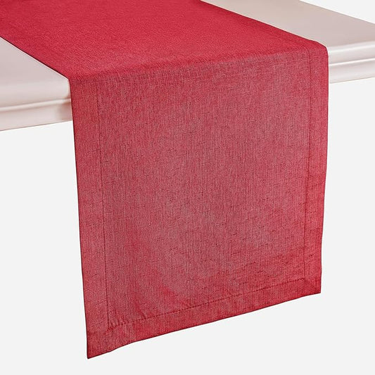 Mebakuk Linen Farmhouse Table Runner Large Burlap Style Soft and Waterproof Decorative Fabric Runner for Outdoor Wedding and Dinner (14 x 48 Inch, Red)