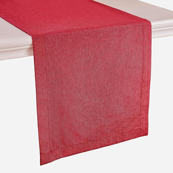 Mebakuk Linen Farmhouse Table Runner Large Burlap Style Soft and Waterproof Decorative Fabric Runner for Outdoor Wedding and Dinner (14 x 60 Inch, Red)
