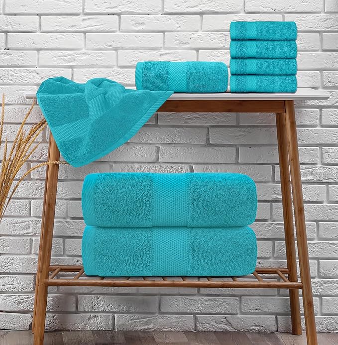 White Classic Luxury Bath Towel Set of 8 Pieces - 100% Turkish Cotton Highly Absorbent Towels for Bathroom, 2 Luxury Bath Towels 700GSM, 2 Hand Towels, 4 Washcloths, Aqua