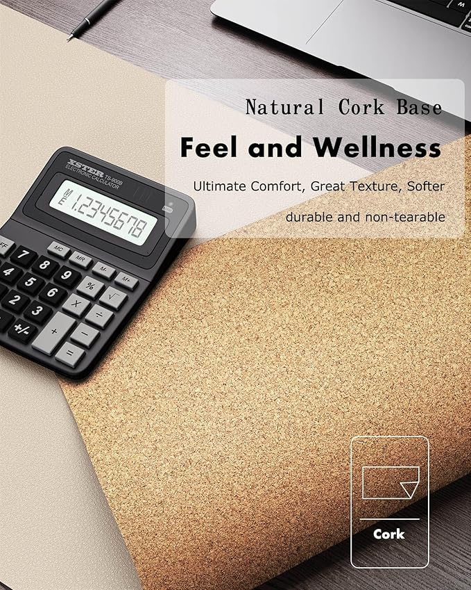YSAGi Double-Sided Desk Pad, 23.6"x13.7" Leather Desk Mat, Eco Cork Desk Pad Protector, Large Mouse Pad for Desk, Waterproof Desk Blotter Pad, Desk Writing Pad for Office Work/Home(Beige/Cork)