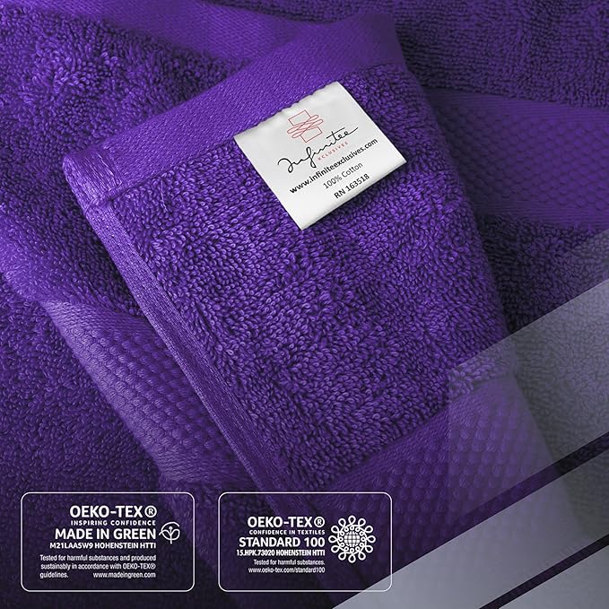 Infinitee Xclusives Luxury 100% Ring-Spun Cotton Bath Towels Set of 4 (27x54 inches) – Soft, Absorbent & Quick-Drying Towels for Bathroom, Gym, Spa & Hotel Use (Profound Purple, Bath Towels)