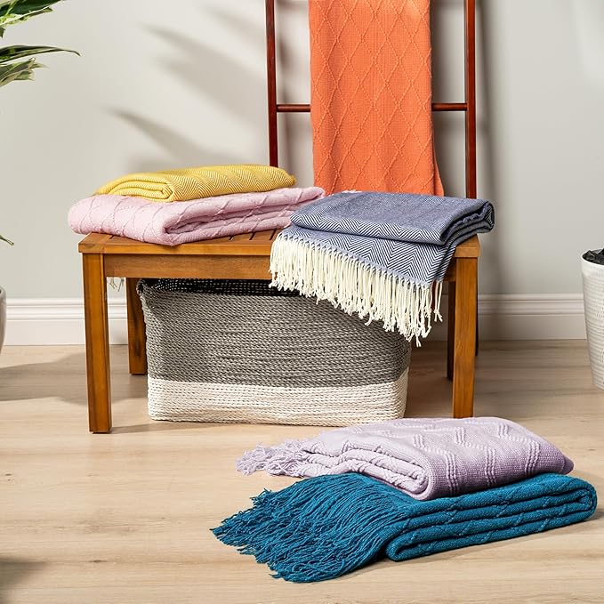 PAVILIA Coral Orange Knit Throw Blanket for Couch, Twin Bed, Soft Knitted Farmhouse Sofa Throw for Living Room, Lightweight Decorative Fall Blanket for Chair, Outdoor Textured Boho Blanket, 60x80