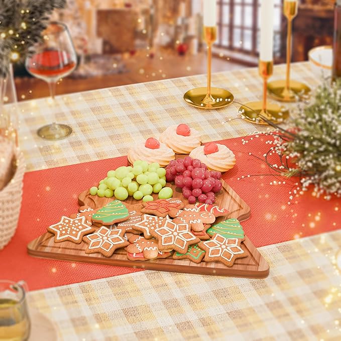 New – 17-Inch Long Large Christmas Tree Charcuterie Board – Acacia Wood Christmas Cutting Board (17x12.5in) Holiday Serving Tray, Winter Cheese Board, Wooden Christmas Platter & Kitchen Decor Gift