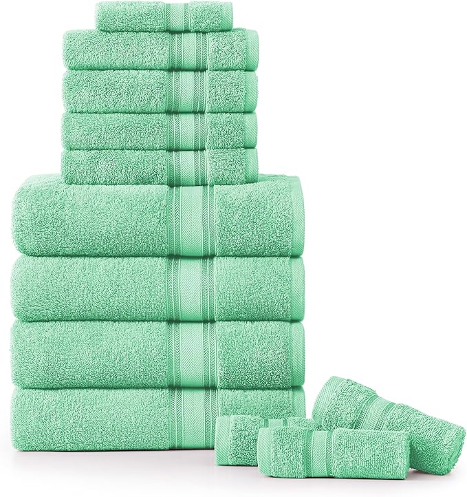 LANE LINEN Luxury Bath Towel Set of 12 – 100% Ring-Spun Cotton, 4 Bath Towels, 4 Hand Towel & 4 Washcloths, Zero Twist, Remains Soft & Absorbent Even After Multiple Washes - Aqua Sky