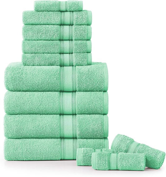 LANE LINEN Luxury Bath Towel Set of 12 – 100% Ring-Spun Cotton, 4 Bath Towels, 4 Hand Towel & 4 Washcloths, Zero Twist, Remains Soft & Absorbent Even After Multiple Washes - Aqua Sky