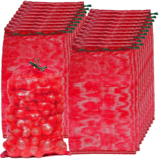 SHENLIU 50Pcs Extra Large Mesh Produce Bags, 21” x 32” Mesh Onion Bags 60lbs Reusable Drawstring Fresh Produce Storage Bag Washable Net Bag for Onions, Vegetables, Potatoes, Citrus, Crawfish, Firewood