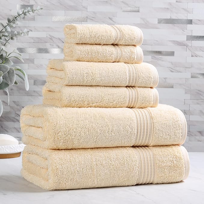 Superior Egyptian Cotton 6-Piece Towel Set, Bathroom Essentials, Towels For Bathroom, Apartment, Airbnb, Guest Bath, Face, Hand, Bath Towels, Washcloths, Absorbent, Fast Drying, Canary