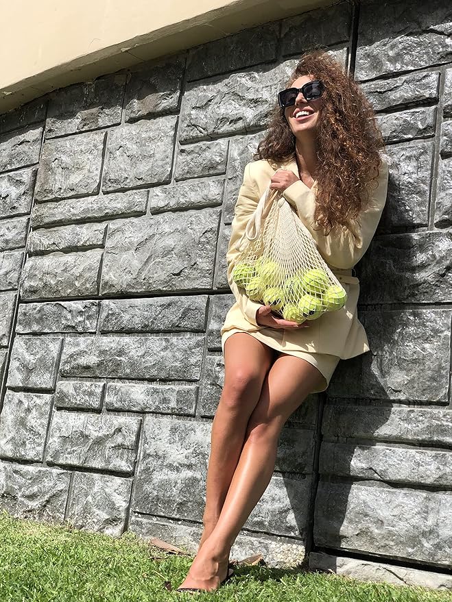 Cotton Mesh Grocery Bags - Reusable Grocery Net Bags - 100% Cotton Mesh Tote Shopping Totes - French Market, Premium Cotton String Tote for Farmers Market, Produce, Grocery or Beach Trip (3 Bags)