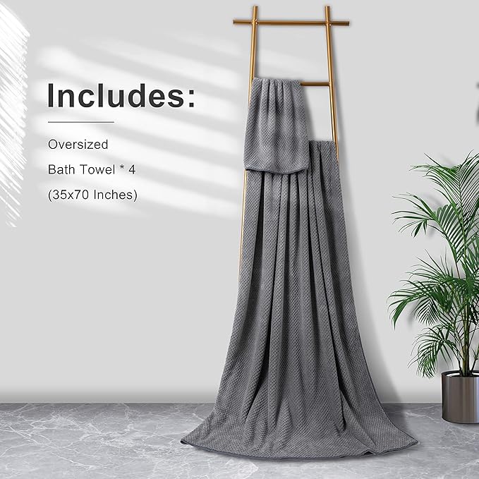 Extra Large Bath Towel Sheet Set 35x70 Inches - Oversized Highly Absorbent Towels Set,Jumbo Microfiber - Quick Dry, Lightweight,Super Soft for Bathroom,Hotel,SPA,Pack of 4 (Gray)