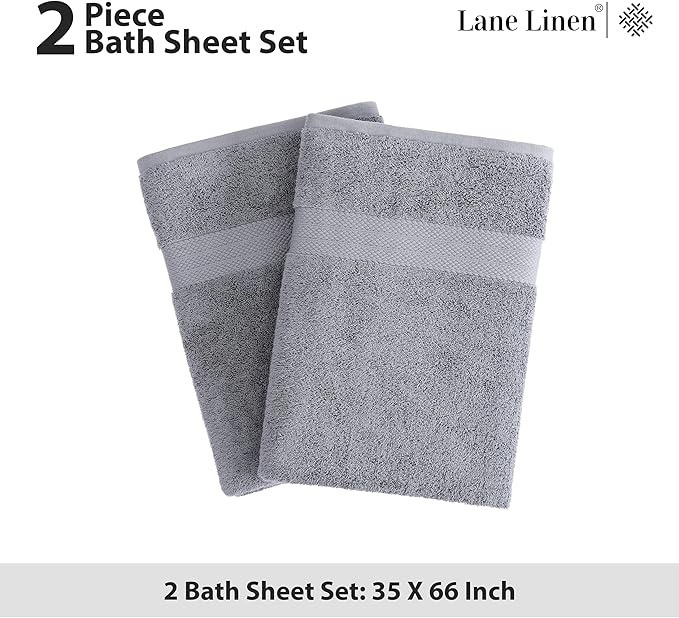 LANE LINEN 100% Cotton Oversized Bath Towels Set of 2 (35"x66") - Ring Spun Cotton Oversized Towels - Quick Dry, Soft & Absorbent Extra Large Bath Towel Set - Dorm Essentials for Girls - Space Grey
