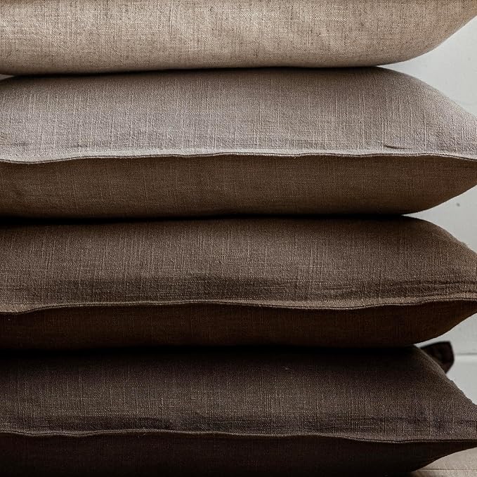 Foindtower Set of 2, Decorative Linen Soild Throw Pillow Covers Soft Accent Euro Cushion Case Farmhouse Neutral Pillowcase for Chair Couch Sofa Bedroom Living Room Home Decor 22 x 22 Inch Brown Tan