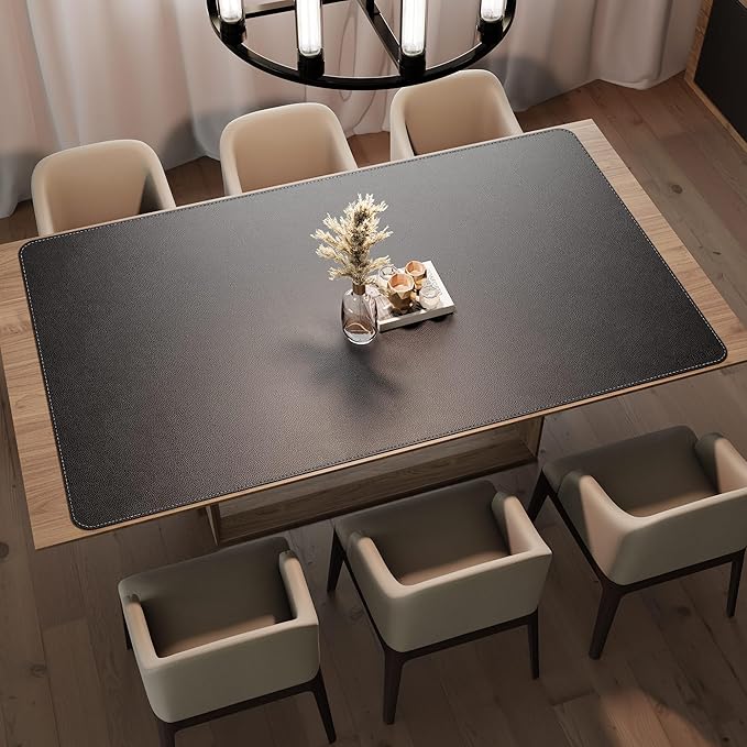 CENNBIE HUGE200 78.8" x 47" Black Leather Desk Mat for Conference Table, Dining Table, Work Table, Banquet Tables, Library Table