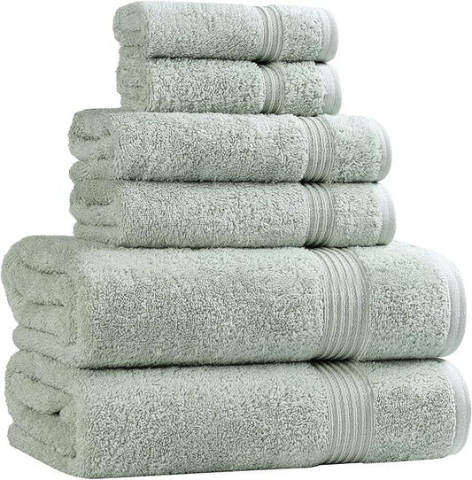 Superior Egyptian Cotton 6-Piece Towel Set, Bathroom Essentials, Towels For Bathroom, Apartment, Airbnb, Guest Bath, Face, Hand, Bath Towels, Washcloths, Absorbent, Fast Drying, Sage
