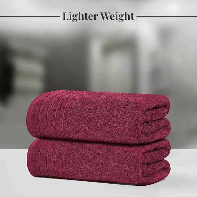 Tens Towels Pack of 4 Extra Large Bath Towels 30 x 60 Inches, 100% Cotton, Larger & Lighter Weight, Quicker to Dry, Super Soft and Absorbent, Perfect for Bathroom, Burgundy