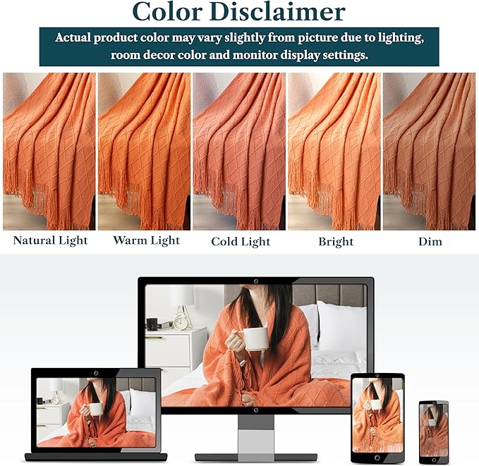 PAVILIA Coral Orange Knit Throw Blanket for Couch, Twin Bed, Soft Knitted Farmhouse Sofa Throw for Living Room, Lightweight Decorative Fall Blanket for Chair, Outdoor Textured Boho Blanket, 60x80