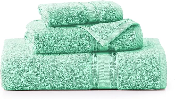 LANE LINEN Luxury Bath Towels Set - 3 Piece Set, 100% Cotton Bathroom Towels, Zero Twist, Quick Shower Towels, Absorbent Bath Towel, Super Soft, 1 Bath Towel, 1 Hand Towel, 1 Wash Cloths - Aqua Sky