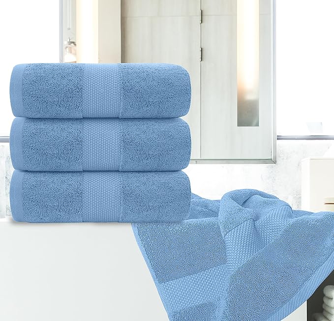 White Classic Luxury Bath Towels Set of 4 Large - 700 GSM Cotton Ultra Soft Bath Towels 27x54 | Highly Absorbent and Quick Dry | Hotel Towels for Bathroom Luxury, Plush Shower Towels, Light Blue