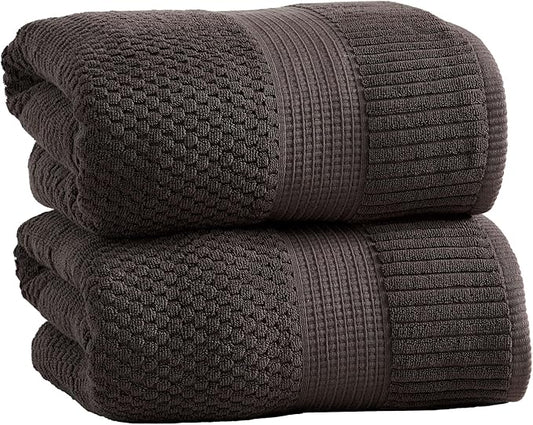 NY Loft 100% Cotton 2 Pack Bath Sheet Towel Set | Absorbent Quick-Dry Oversize Bath Towels | Textured and Durable Cotton | Dark Grey