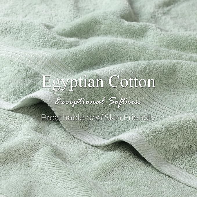 Superior Egyptian Cotton 6-Piece Towel Set, Bathroom Essentials, Towels For Bathroom, Apartment, Airbnb, Guest Bath, Face, Hand, Bath Towels, Washcloths, Absorbent, Fast Drying, Sage