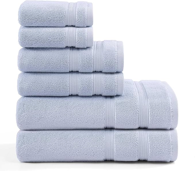 Tommy Hilfiger - Bath Towels, 100% Soft & Absorbent Plush Cotton with Zero Twist Constructions, Quick Dry and Medium Weight Bathroom Towels (Harborside Solid Light Blue, 6 Piece)