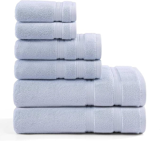 Tommy Hilfiger - Bath Towels, 100% Soft & Absorbent Plush Cotton with Zero Twist Constructions, Quick Dry and Medium Weight Bathroom Towels (Harborside Solid Light Blue, 6 Piece)