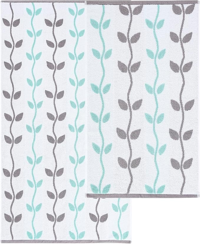 Modern Threads Organic Vines 6-Piece 100% Cotton Towel Set – Yarn Dyed Jacquard & Solid – Includes 2 Bath Towels, 2 Hand Towels, 2 Washcloths – Absorbent, Quick Dry, Soft & Durable – Aqua