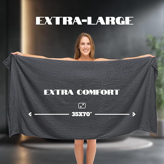 White Classic Luxury Soft Bath Sheet Towels - 650 GSM Cotton Luxury Bath Towels Extra Large 35x70 | Highly Absorbent and Quick Dry | Hotel Quality Extra Large Bath Towels Oversized, Dark Grey, 2 Pack