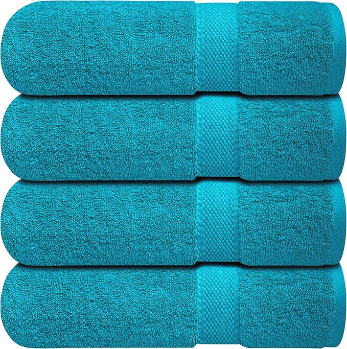 Infinitee Xclusives Luxury 100% Ring-Spun Cotton Bath Towels Set of 4 (27x54 inches) – Soft, Absorbent & Quick-Drying Towels for Bathroom, Gym, Spa & Hotel Use (Serene Teal, Bath Towels)
