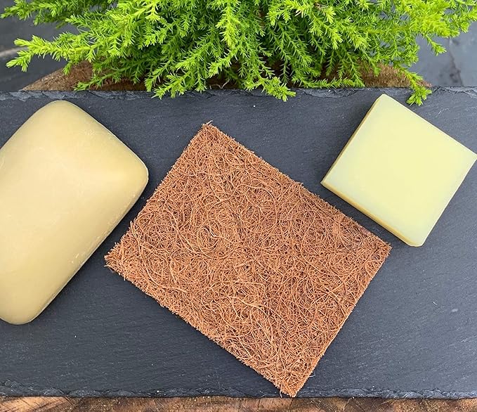 Marasol Soap Saver and Scrub Pad (4) | Coconut Fiber - Compostable | Plastic Free - Zero Waste | Bar Soap Holder | Tough Non-Scratch Scour Pad | Vegetable Brush | 4-Pack