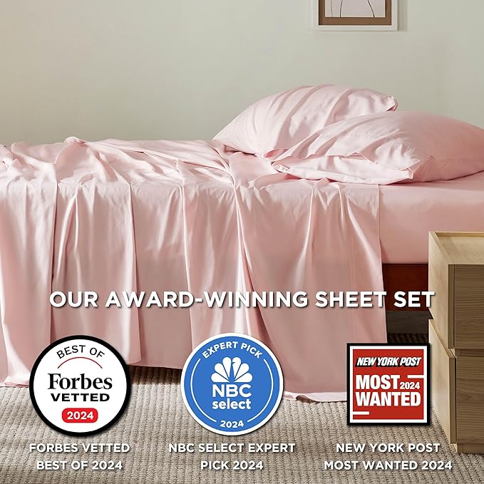 Bedsure King Size Sheets Set, Cooling Sheets for Hot Sleepers, Rayon Derived from Bamboo, Breathable & Soft, Deep Pocket Up to 16 Inches, Hotel Luxury Silky Bedding, Pink