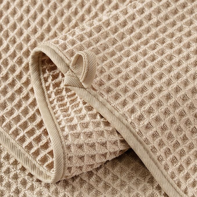 New Microfiber Waffle Bath Towels, 2 Pieces, Oversized, Soft, Absorbent, Fast Drying, Lint Free (Beige)