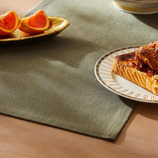 ZeeMart Rustic Cotton Linen Table Runner, 13x60 Inches Olive, Farmhouse Style Green Table Runners 60 Inches Long, Washable Kitchen Dining Table Decoration for Home Party Decor