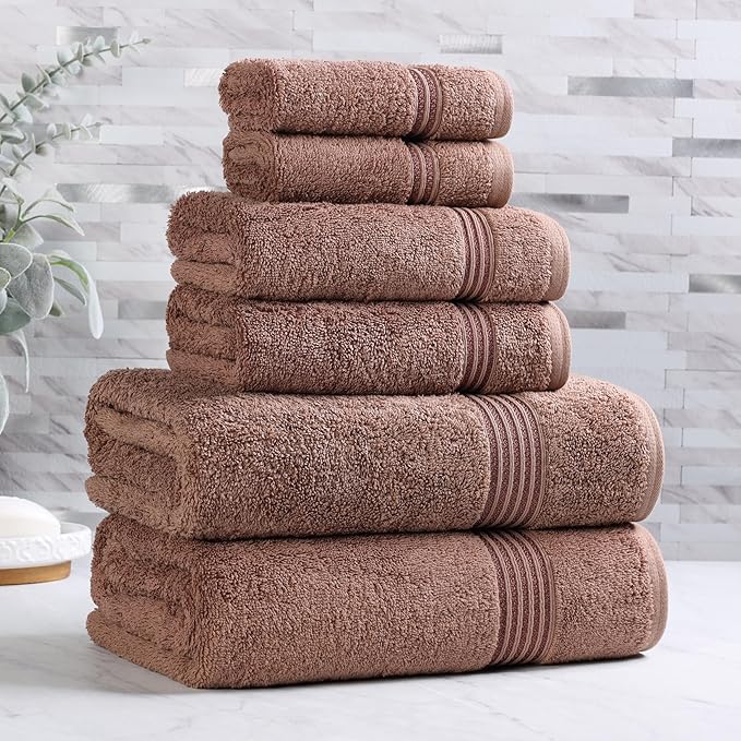 Superior Egyptian Cotton 6-Piece Towel Set, Bathroom Essentials, Towels For Bathroom, Apartment, Airbnb, Guest Bath, Face, Hand, Bath Towels, Washcloths, Absorbent, Fast Drying, Mocha