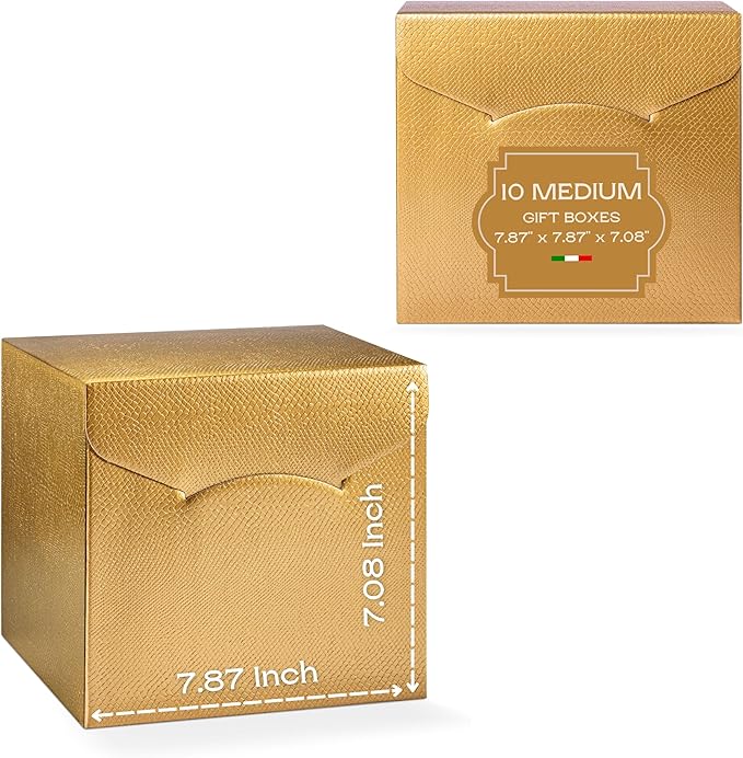 Set of 10 Gift Boxes (7.87 x 7.87 x 7.08 inch) - Ideal for Presents, Bridesmaid Proposal and Graduation - Gold