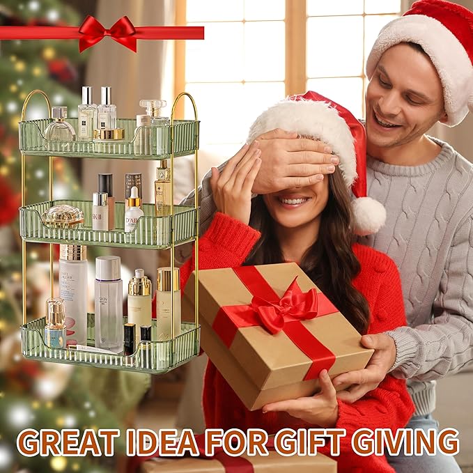 3 Tier Bathroom Organizer Countertop Makeup Perfume Tray Skincare Organizer for Bathroom Dresser Vanity (Green)