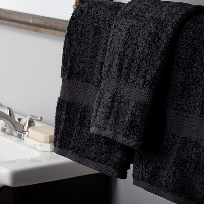 BLUENILEMILLS Premium Towel Collection, Egyptian Cotton Towels for Shower and Bathroom Assorted 6-Piece Towel Set, 30" x 55", 20" x 30", 13" x 13", Black by Blue Nile Mills