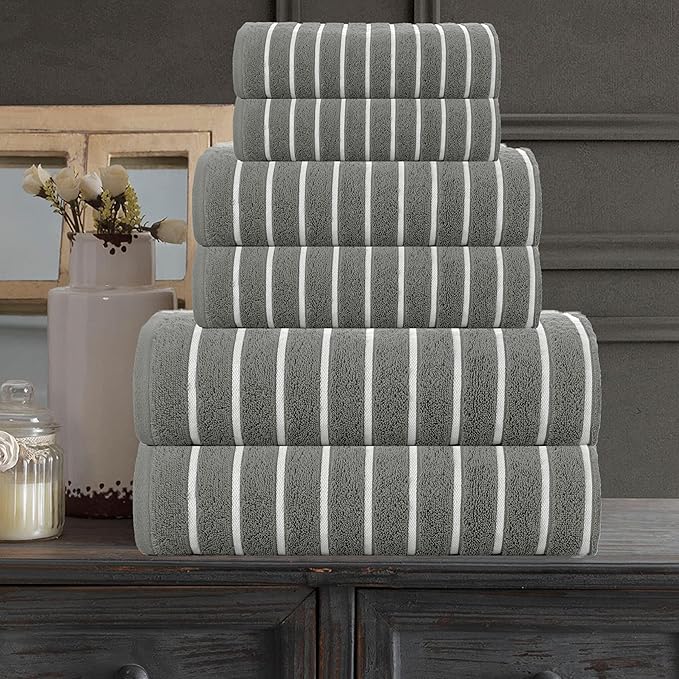 CASA COPENHAGEN Ecstatic 6 Pieces Towel Set- Pine Grey, 600 GSM 2 Bath Towel 2 Hand Towel 2 Washcloth, Designed in Denmark Made of Soft Egyptian Cotton for Bathroom, Kitchen & Shower