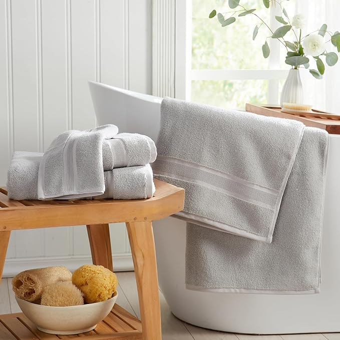 Springtree Home Luxury Bamboo Rayon Bath Towel Set 6 Piece Set | 35% Bamboo Rayon - 65% Cotton | Absorbent Quick-Dry Towels for Bathroom | Oeko-TEX Standard 100 Cotton | Grey