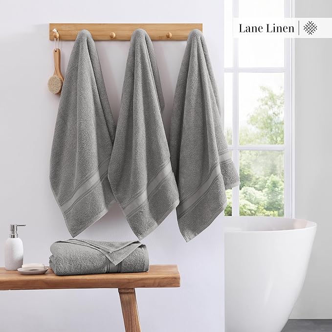 LANE LINEN 100% Cotton Bath Towels Set of 4 (30"x60") - Zero Twist, Mercerized Cotton Extra Large Bathroom Towel Sets - Quick Dry, Soft & Absorbent Grey Towels Set - Pre Shrunk, Fade Resistant - Grey