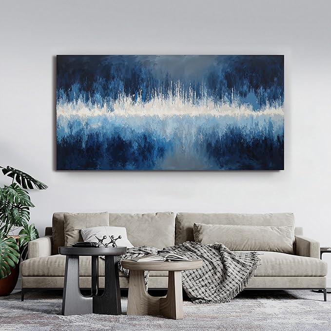 YISXINOAG Canvas Wall Decor Modern Large Abstract Wall Art for Living Room Modern Home Decorations Deep Blue Design Abstract Canvas Art Wall Decor Prints on Bedroom Ready to Hang Size 29"X58"