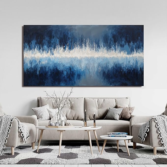 YISXINOAG Canvas Wall Decor Modern Large Abstract Wall Art for Living Room Modern Home Decorations Deep Blue Design Abstract Canvas Art Wall Decor Prints on Bedroom Ready to Hang Size 29"X58"
