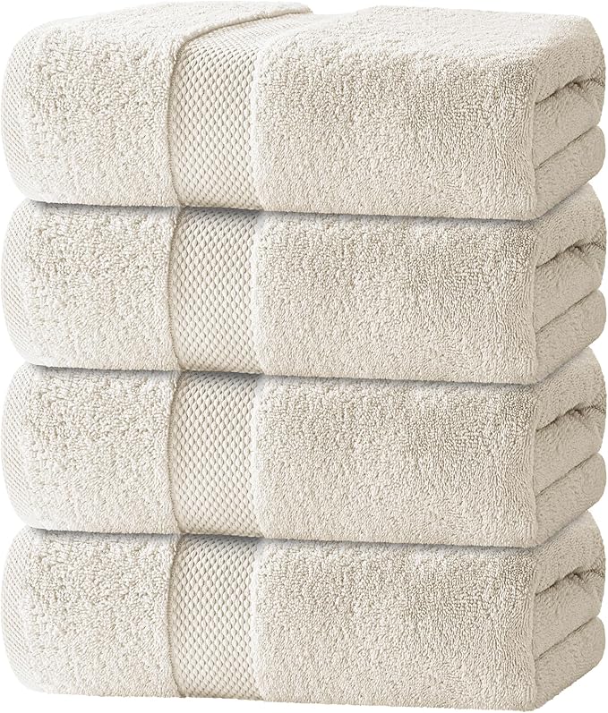 White Classic Luxury Bath Towels Set of 4 Large - 700 GSM Cotton Ultra Soft Bath Towels 27x54 | Highly Absorbent and Quick Dry | Hotel Towels for Bathroom Luxury, Plush Shower Towels, Ivory