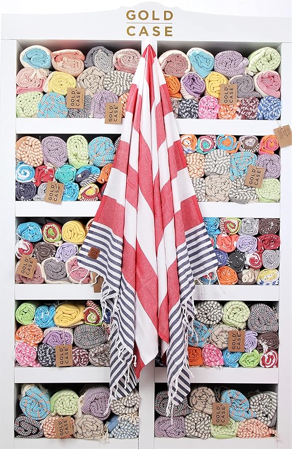 Gold CASE Turkish Beach Towel Set of 6 – 100% Cotton Large Bath Towels 70 x 38'' – LYCIA Oversized, Quick Dry & Sand Free Beach Towel – Lightweight Turkish Towels Set - Multicolor-2