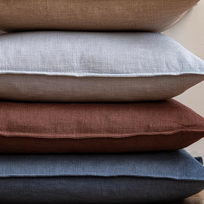 Foindtower Pack of 2, Decorative Linen Soild Throw Pillow Covers Accent Lumbar Cushion Case Boho Farmhouse Pillowcase for Chair Couch Sofa Bedroom Living Room Home Decor 12x20 Inch Dark Blue