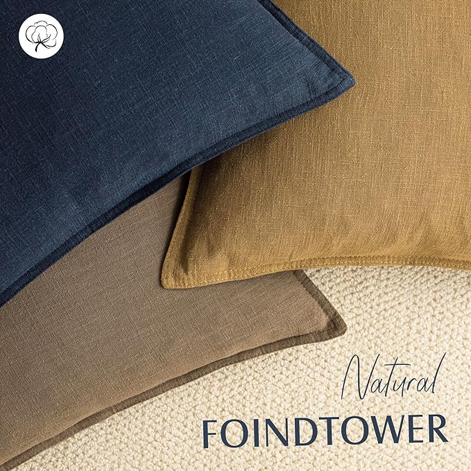 Foindtower Pack of 2, Decorative Linen Soild Throw Pillow Covers Soft Accent Cushion Case Boho Farmhouse Neutral Pillowcase for Chair Couch Sofa Bedroom Living Room Home Decor 26 x 26 Inch Light Brown