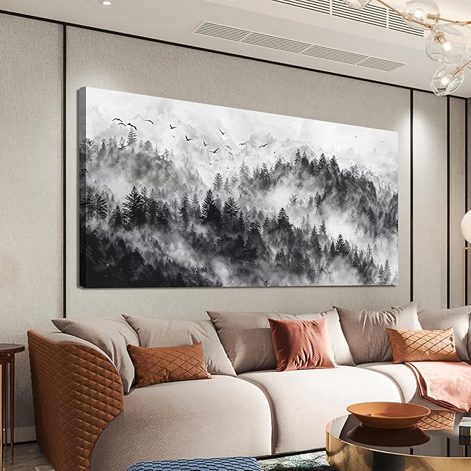 YISXINOAG Modern Canvas Art Wall Decor Large Abstract Wall Art for Living Room Mountain Landscape Black and White Abstract Wall Art Canvas Prints Modern Home Decorations Ready to Hang Size 29"X58"