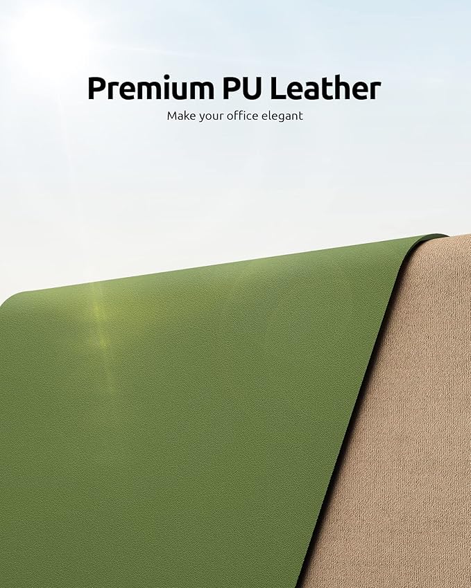 YSAGi Leather Desk Protector, Office Mat, Large Mouse Mat, Non-Slip PU Leather Blotter, Laptop Pad, Waterproof Writing Pad for Office and Home (Green, 35.4" x 17")