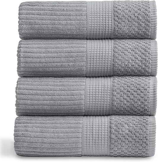 Springtree Home 100% Cotton Bath Towel Set of 4 | Super Soft & Absorbent with Quick-Dry Fibers | 4 Bath Towels | Textured and Durable Cotton | Krista Collection (Ultimate Grey)