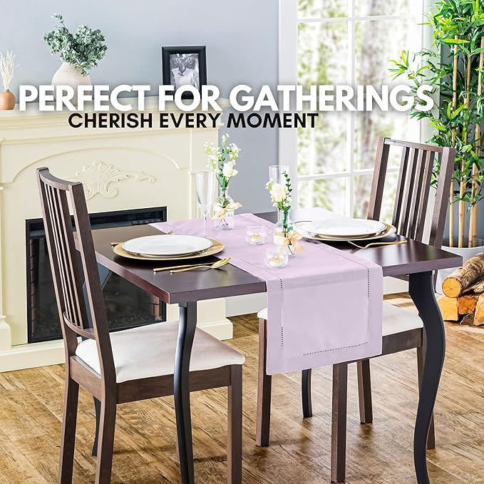 Lavender Table Runner – Elegant Hemstitch Purple Runner for Dining, Weddings, and Home Decor – Light Purple, Lilac, Pastel Runners for Tables (14 x 108 Inches Long)