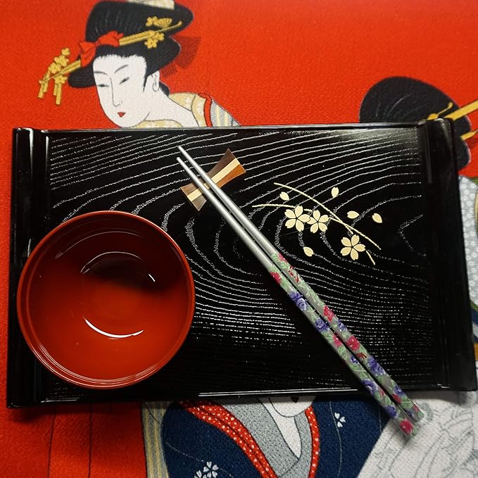 JapanBargain 4513, 2-Pack Reusable Bamboo Chopsticks Set, 5 Pairs Gift Boxed, 9 Inch Japanese Chinese Korean Wood Chopsticks Silver Flora Design, Dishwasher Safe, Hair Sticks